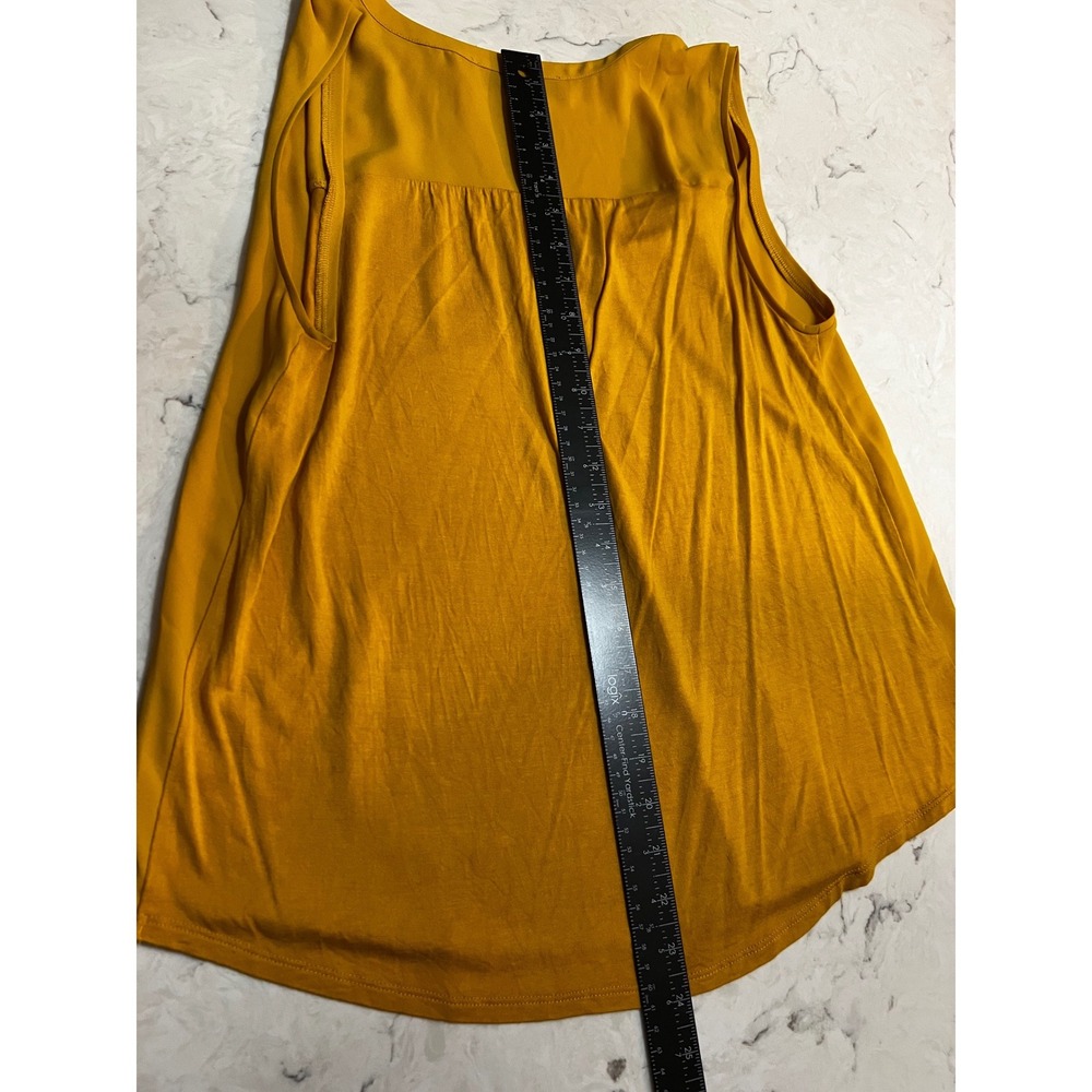 LOFT Mustard Yellow Mixed Media Sleeveless V-Neck Shell Top Blouse Medium - Picture 5 of 5